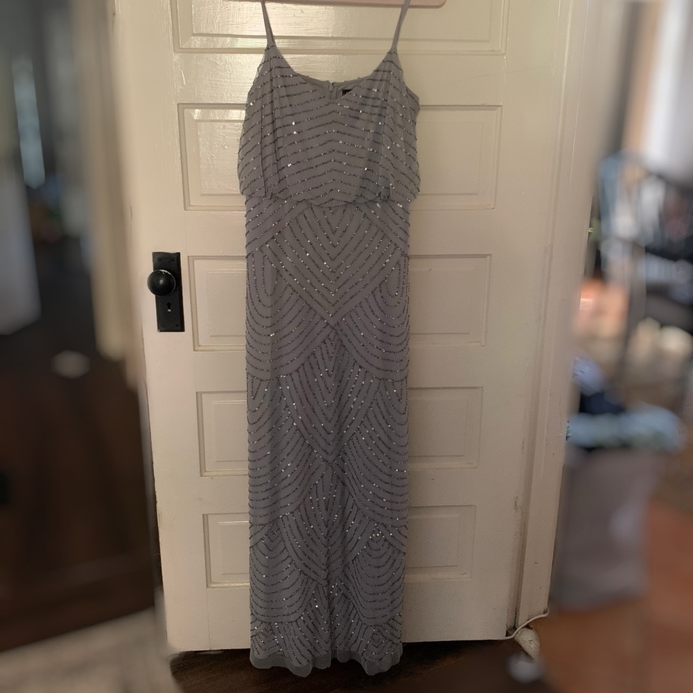 Grey Beaded Adrianna Papell Bridesmaid Dress